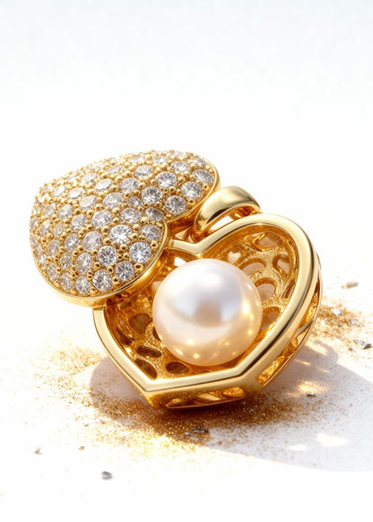 Open Heart Pearl Pendant "Adjustable Chain"